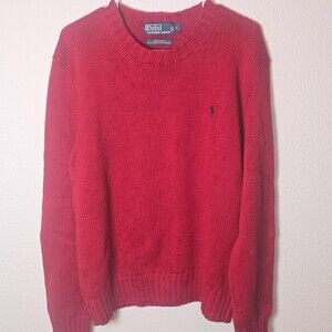 Polo Ralph Lauren Men’s Red Crewneck Sweater Large 100% Cotton Classic Logo